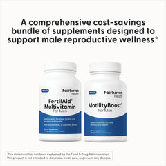 Fairhaven Health FertilAid MotilityBoost combo packaging interior showing included items.