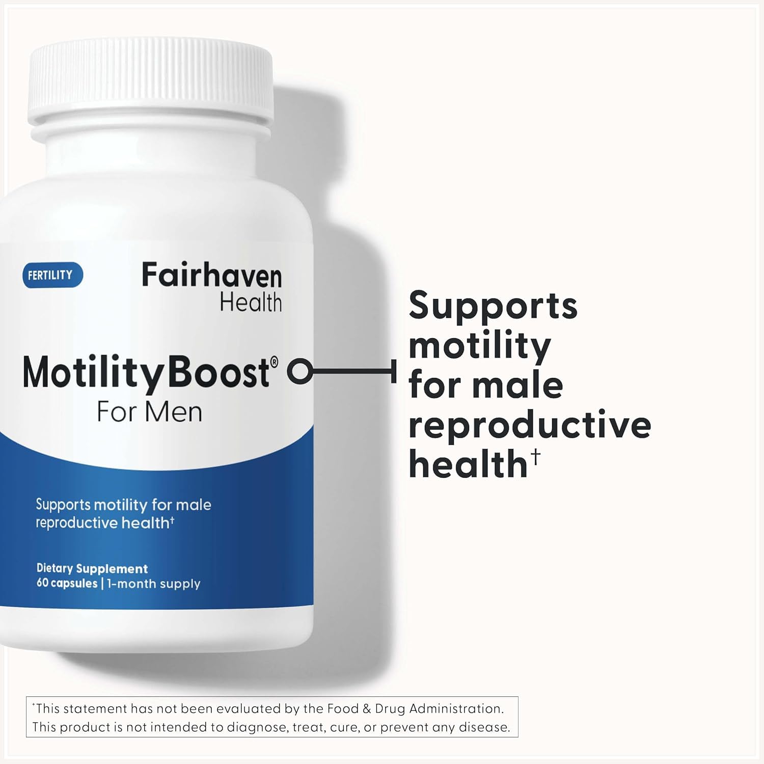 Fairhaven Health FertilAid MotilityBoost combo side view bottle and label.