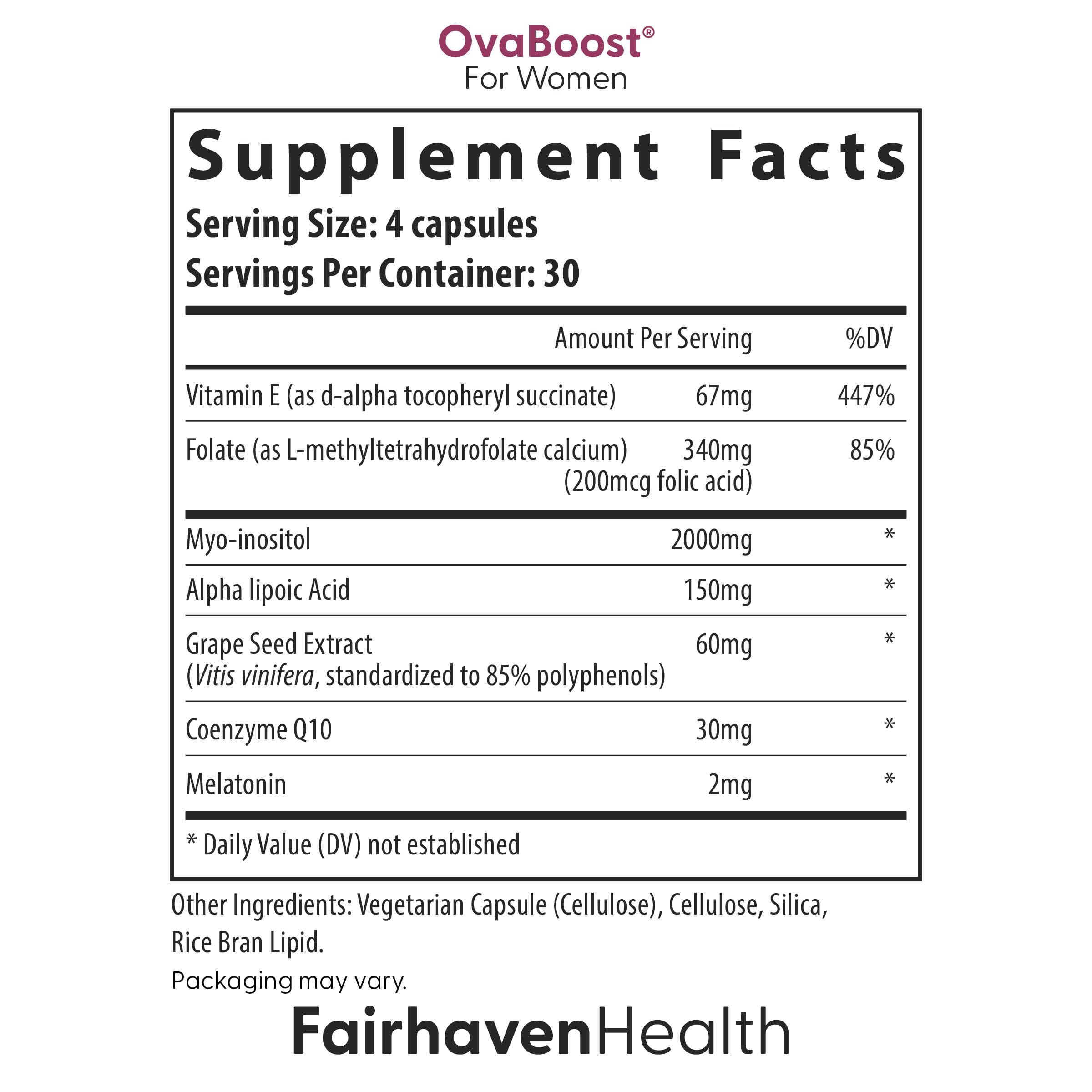 Fertilaid Women label emphasizing Vitex and prenatal nutrients for planning