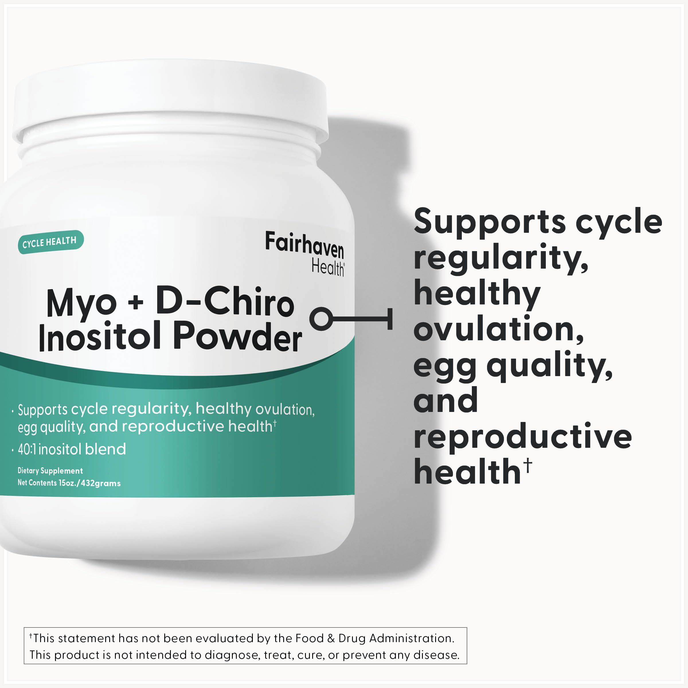 Fairhaven Health Myo-Inositol D-Chiro Inositol scoop for easy daily use.