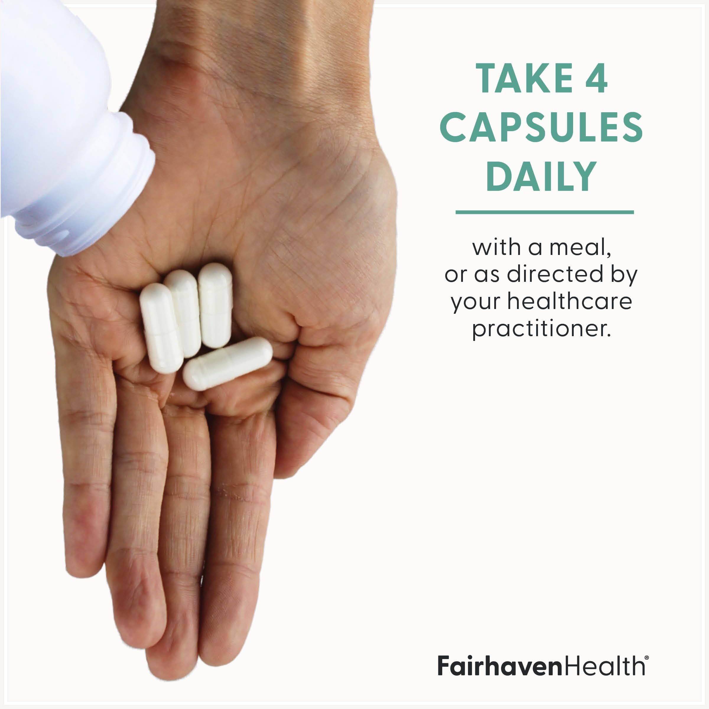 Fairhaven Health packaging box showcases transparent ingredients and 240 capsules for monthly usage.