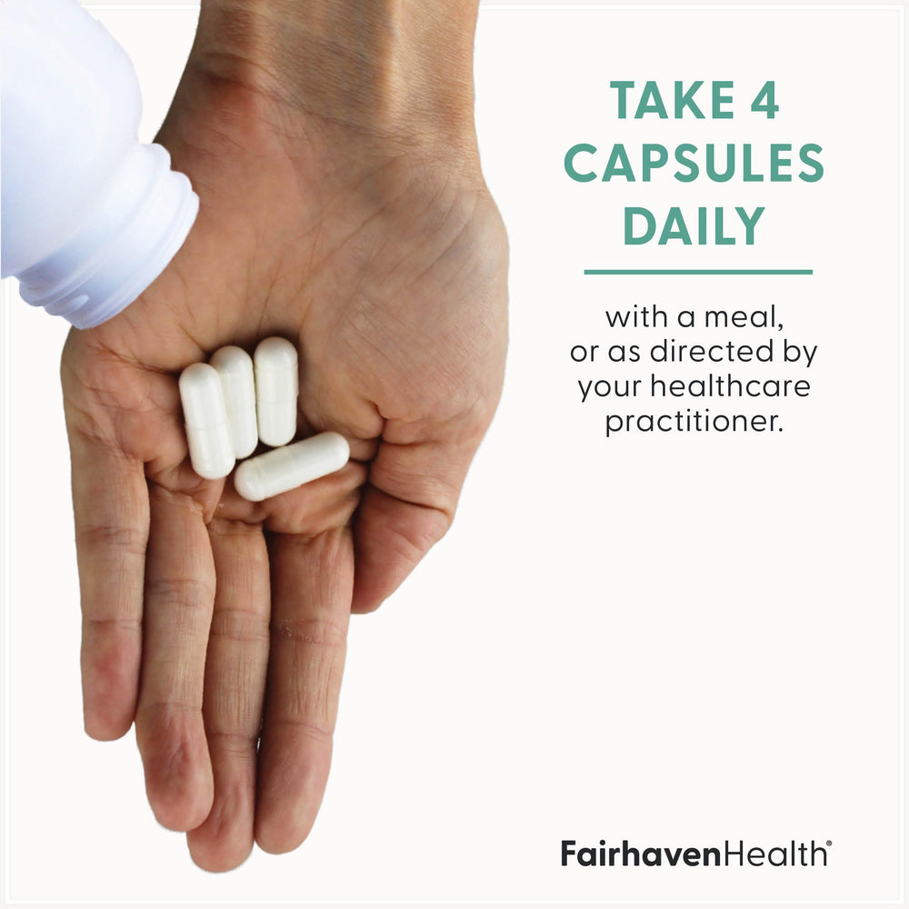 Fairhaven Health packaging box showcases transparent ingredients and 240 capsules for monthly usage.