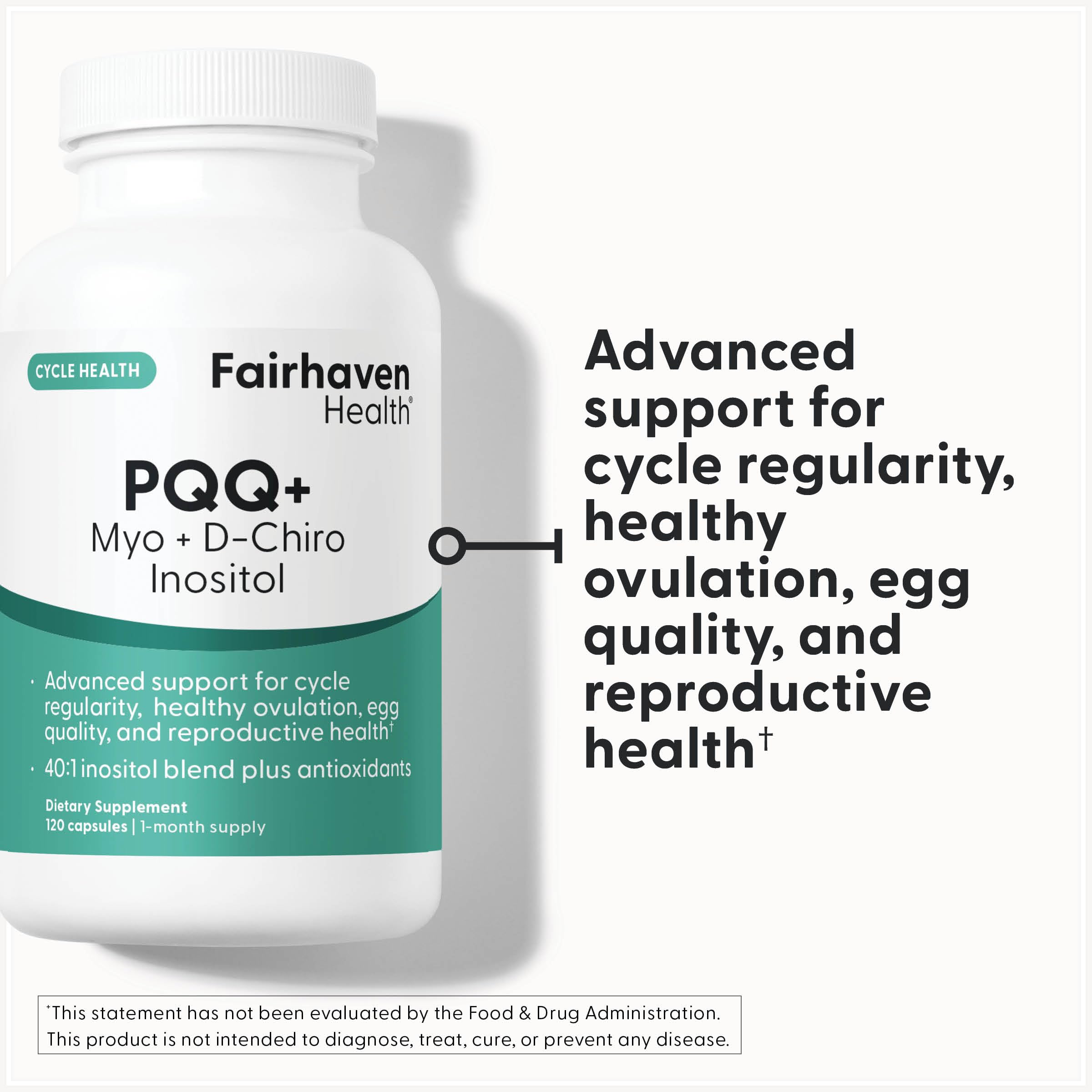 Fairhaven Health PQQ Plus Myo-Inositol bottle back with supplement facts