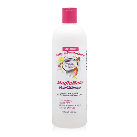 Fairy LiceMothers MagicHalo conditioner bottle; supports detangling and lice prevention.