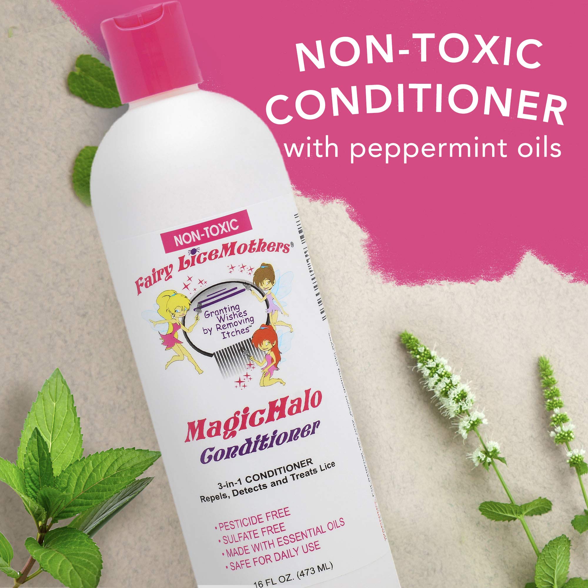 Close-up of MagicHalo label; emphasizes sulfate-free and non-toxic formula.