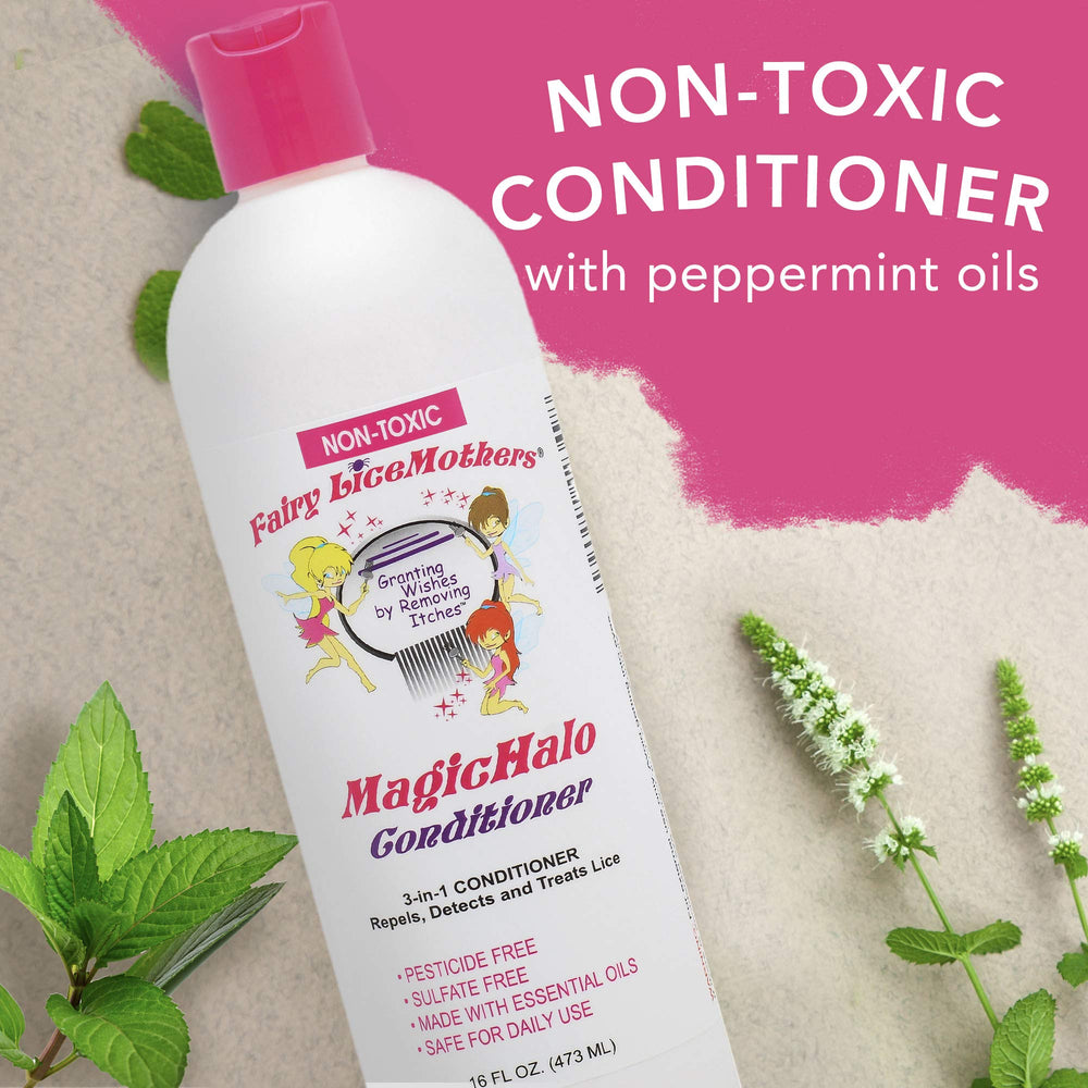 Close-up of MagicHalo label; emphasizes sulfate-free and non-toxic formula.