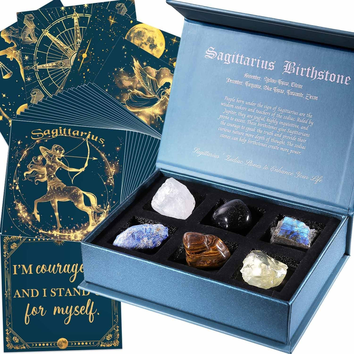 Faivykyd Sagittarius crystals in a tidy gift set for zodiac energy