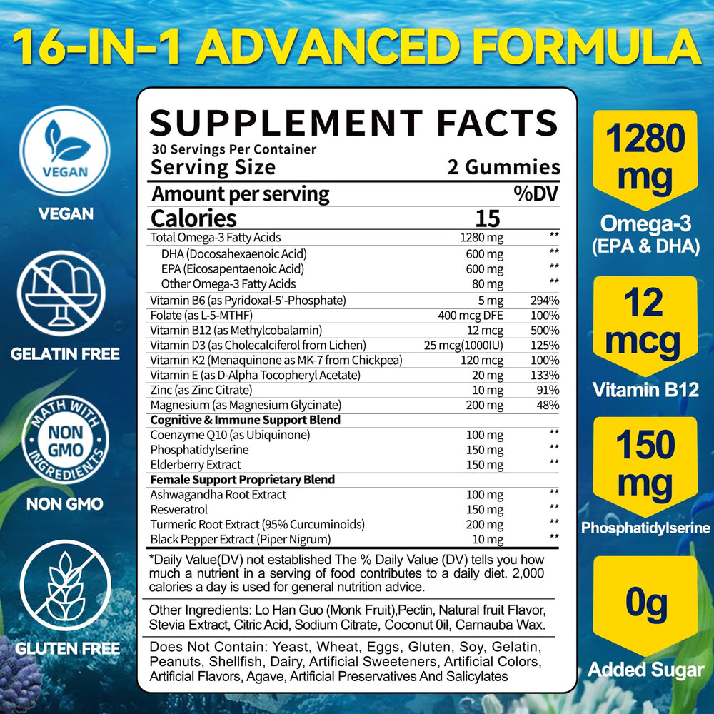 Fajeckma Omega-3 Gummies nutrition label close-up showing EPA/DHA balance.