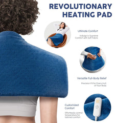 Fanatato heating pad wrapped around neck and shoulders for targeted relief.