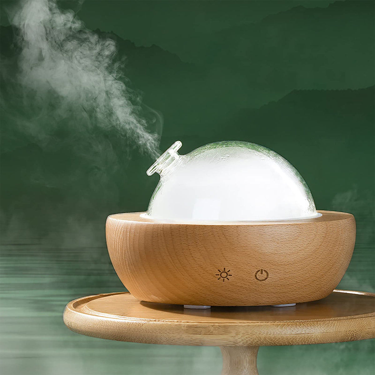 Fancemot glass diffuser with wood base adds elegant aromatherapy to living spaces