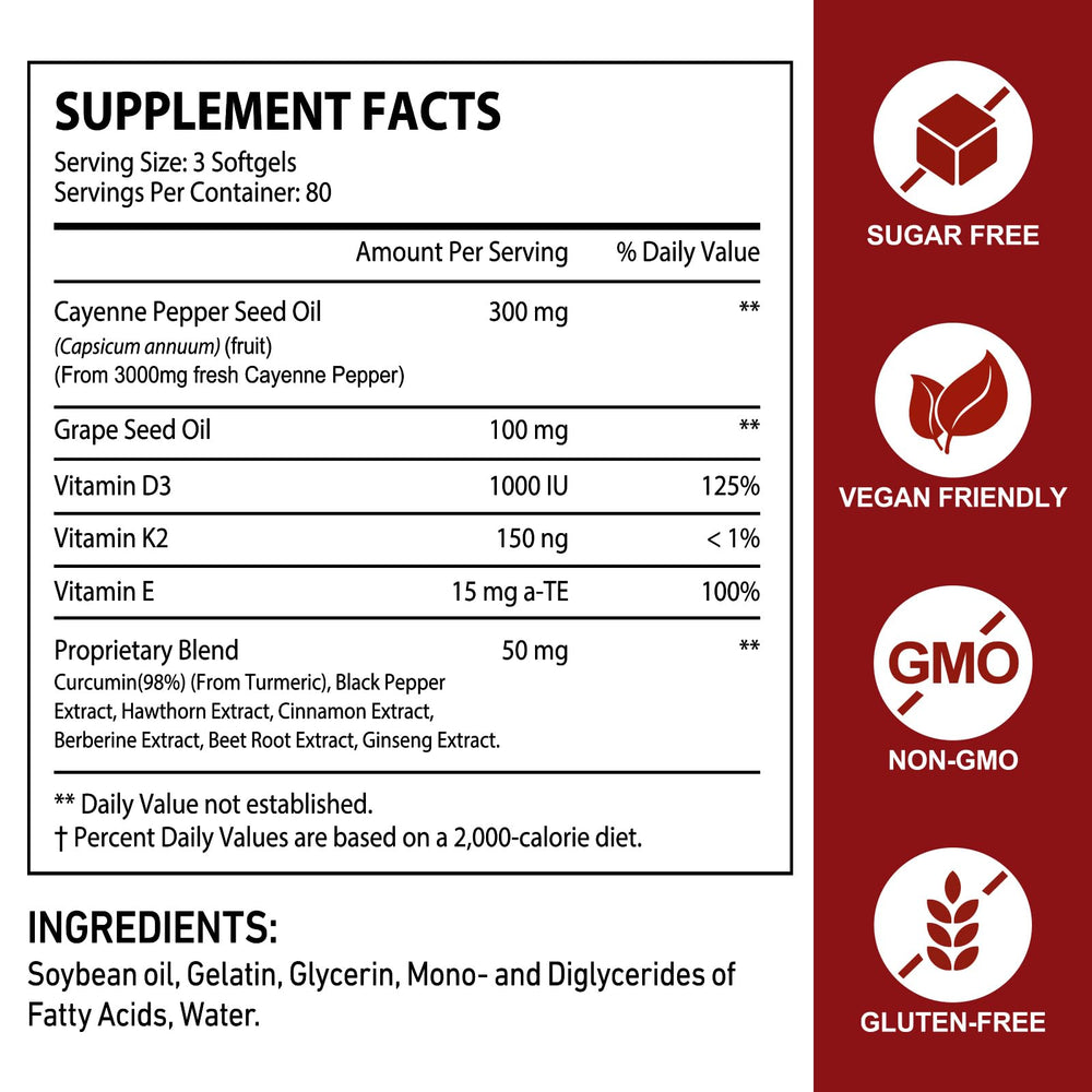 FANSHI Cayenne Softgels with hawthorn, beetroot, and turmeric in blend.