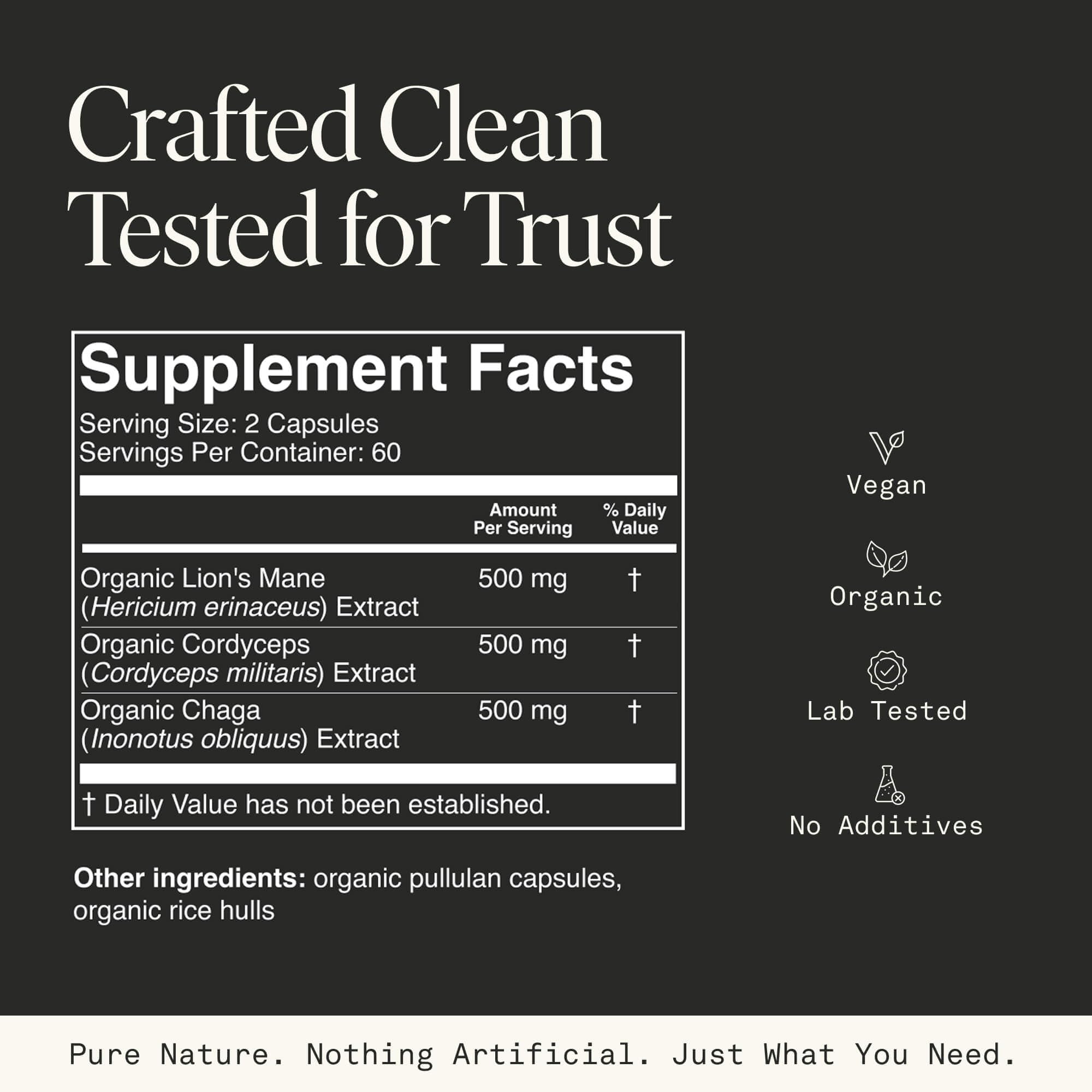 Fantastic Fungi label close-up highlighting 10-1 fruiting body extracts