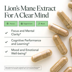 Fantastic Fungi Lions Mane capsules close-up showing vegan, organic formula