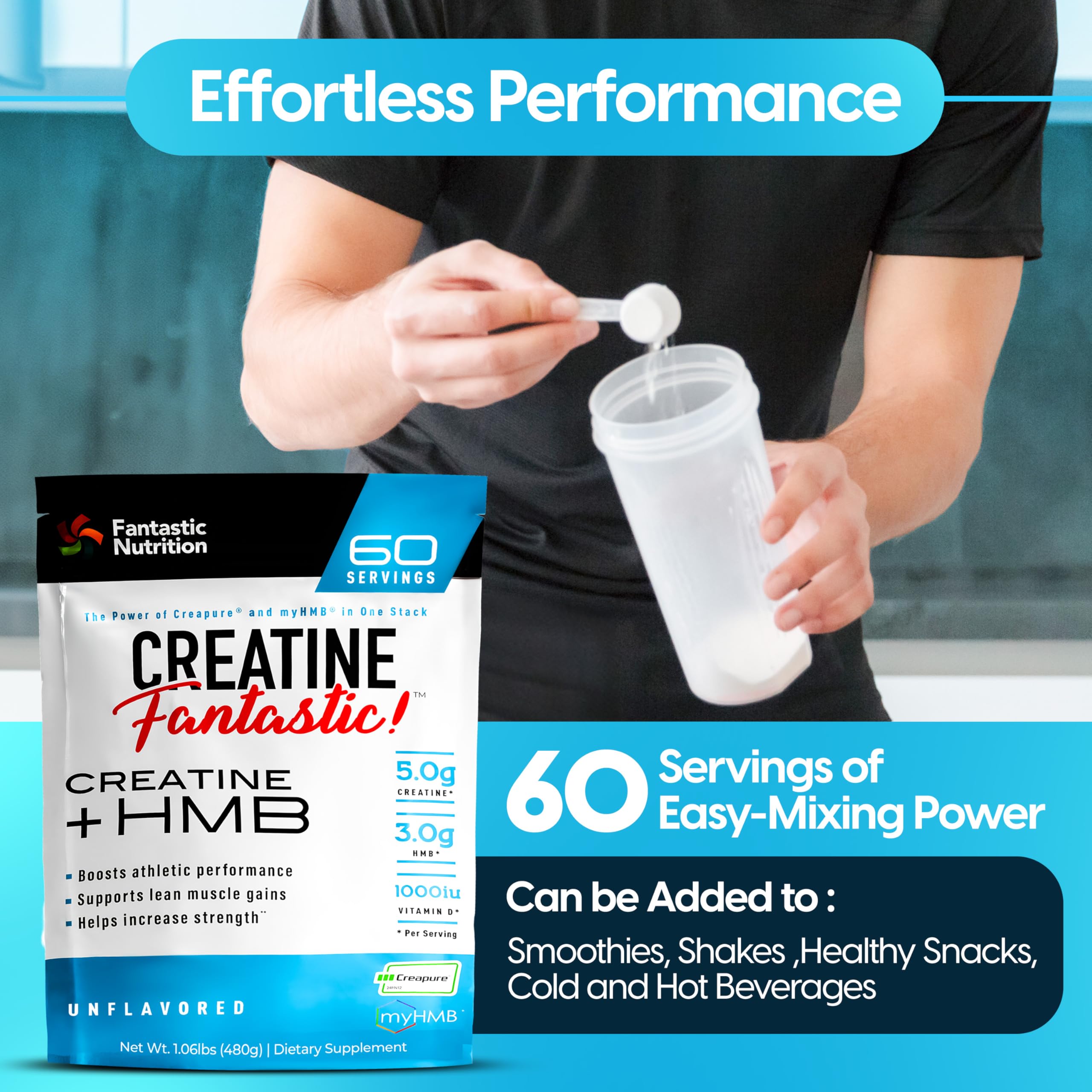 Fantastic Nutrition Creatine HMB mixing in water demonstrates quick, smooth dissolution.