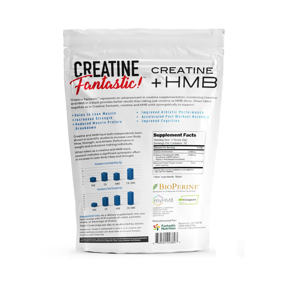 Fantastic Nutrition Creatine HMB serving size shows 60 servings per container.