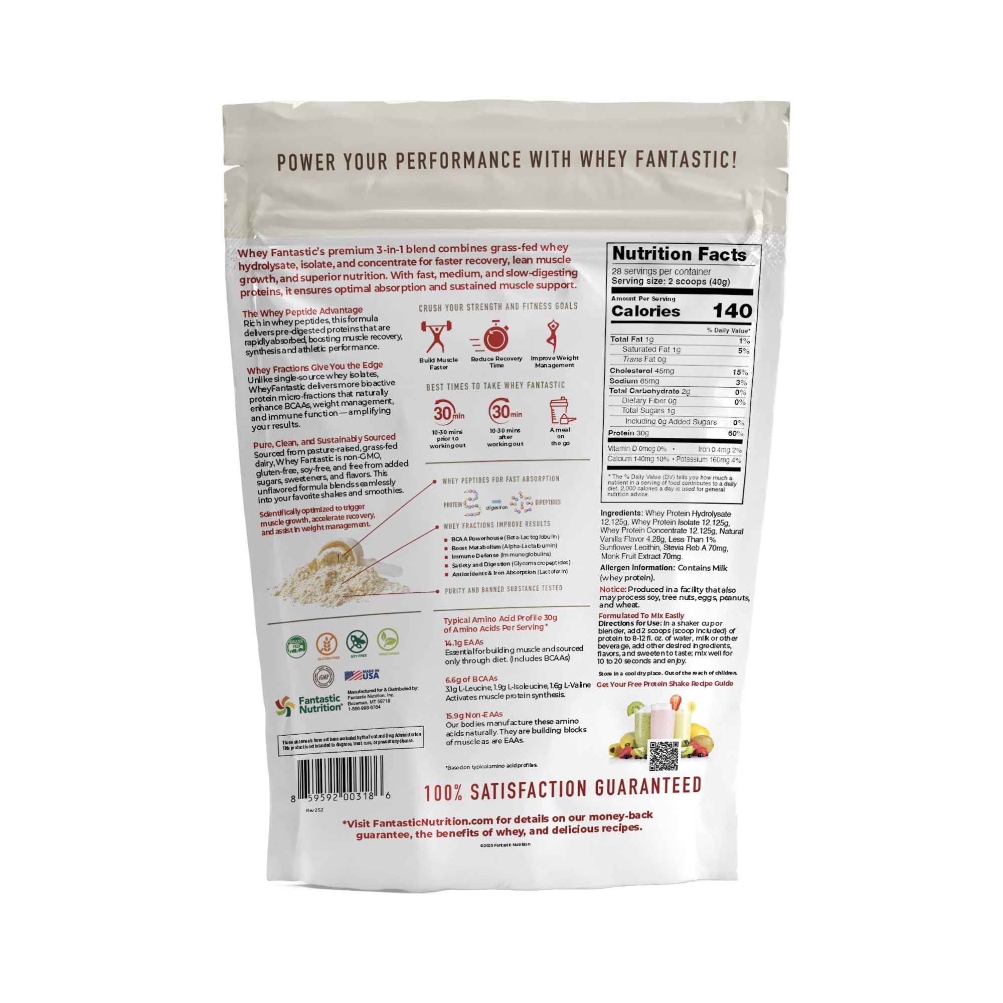 Fantastic Nutrition Vanilla Whey pour showcases quick post-workout mix and absorption.