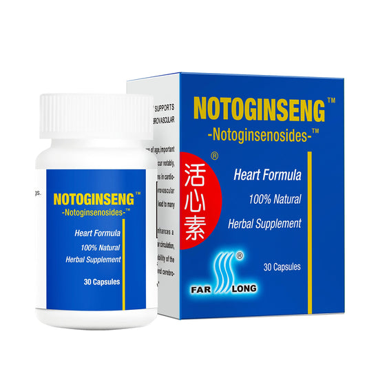 FAR LONG Notoginseng bottle front, supports daily heart wellness.