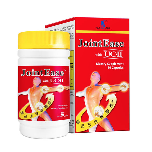 FAR LONG JointEase bottle with capsules highlighting UC-II and labels for joint support.