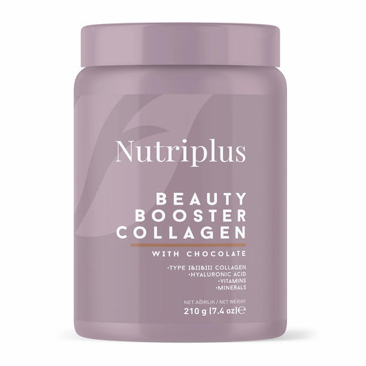 FARMASI Nutriplus Beauty Booster Collagen Chocolate jar for skin, hair and nail support.