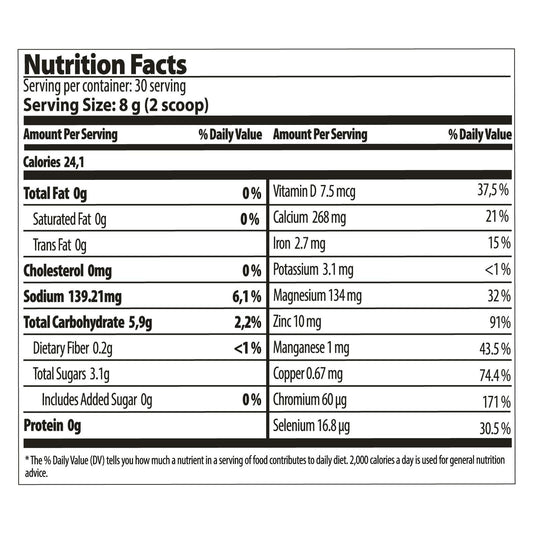 Farmasi Nutriplus Restore bottle back with nutrition facts and vegan-friendly claim.