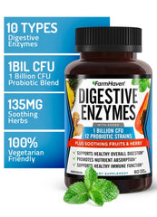 FarmHaven Digestive Enzymes capsules closeup reveals a potent enzyme blend supporting nutrient absorption.