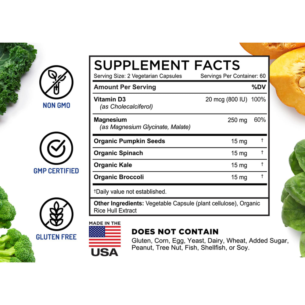 FarmHaven Magnesium Complex bottle label highlights Vitamin D3 content.