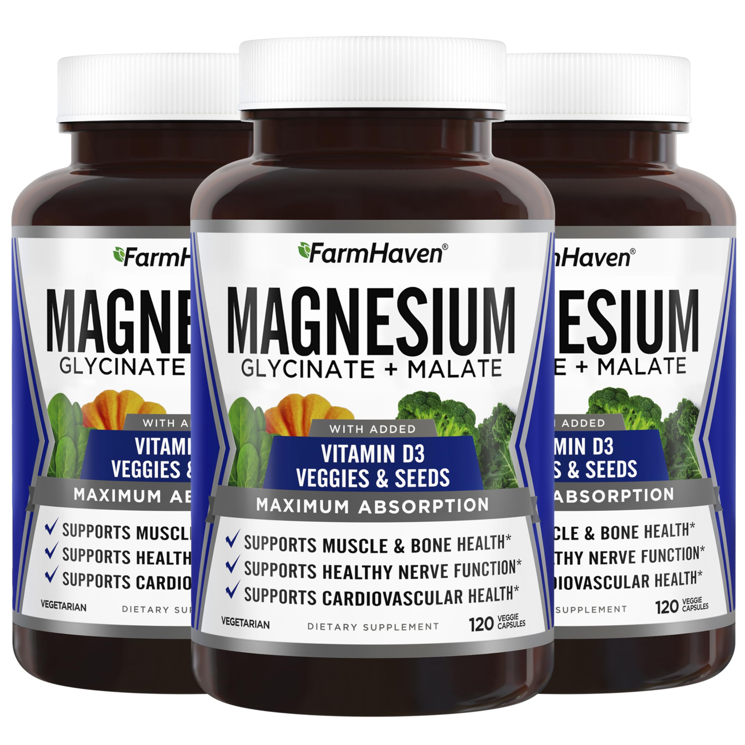 FarmHaven magnesium glycinate bottle highlighting dosage for muscle support