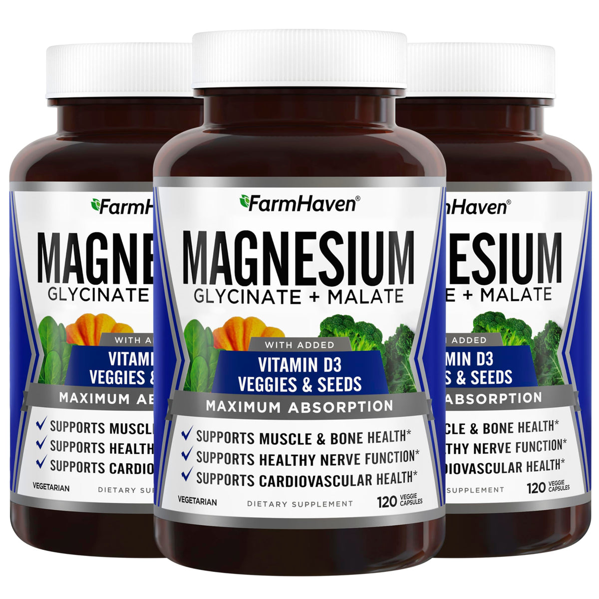 FarmHaven magnesium glycinate bottle highlighting dosage for muscle support