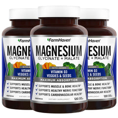 FarmHaven magnesium glycinate bottle highlighting dosage for muscle support