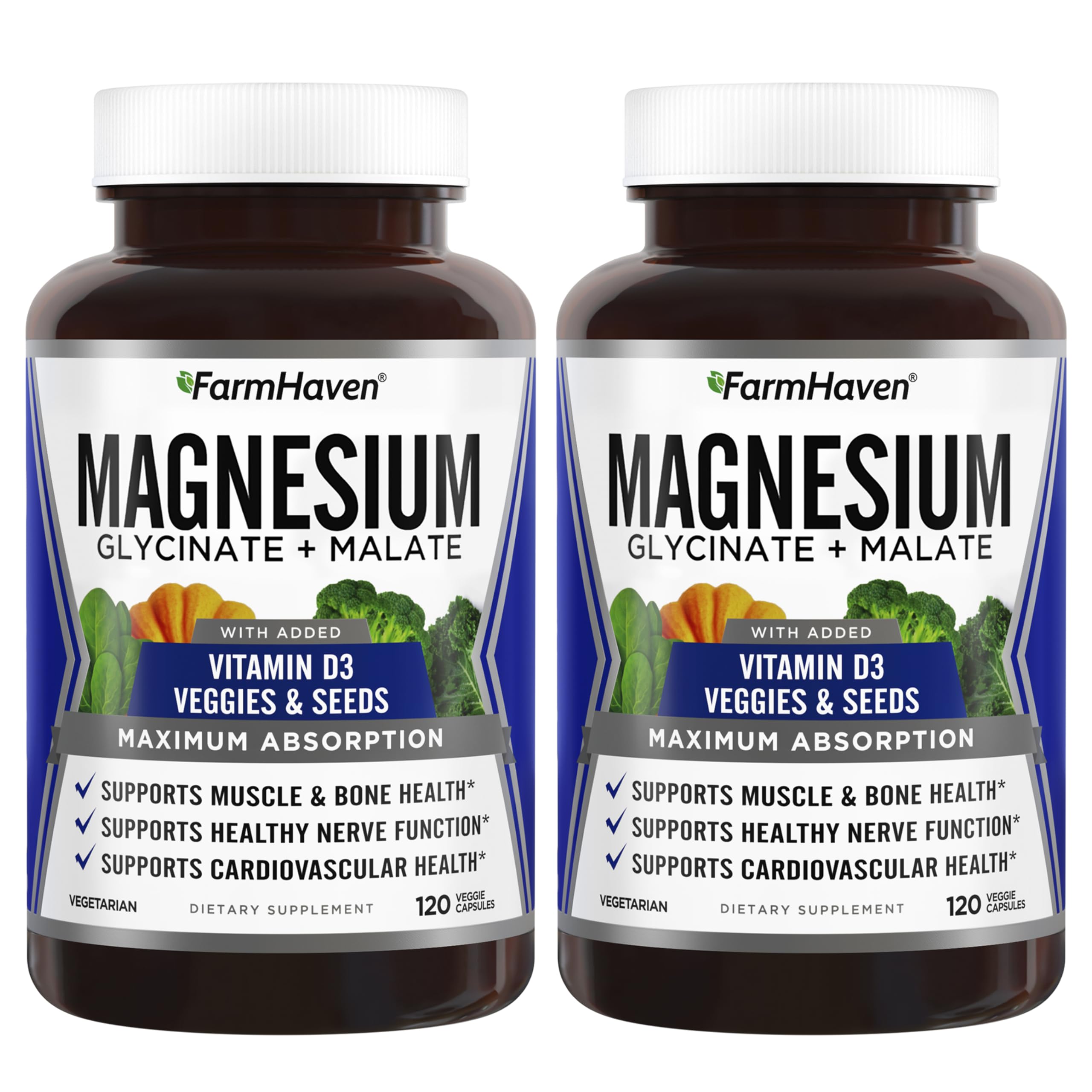 FarmHaven magnesium glycinate malate bottle with Vitamin D3 signifying high absorption
