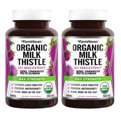 FarmHaven Milk Thistle bottle front shows organic silymarin content for daily use