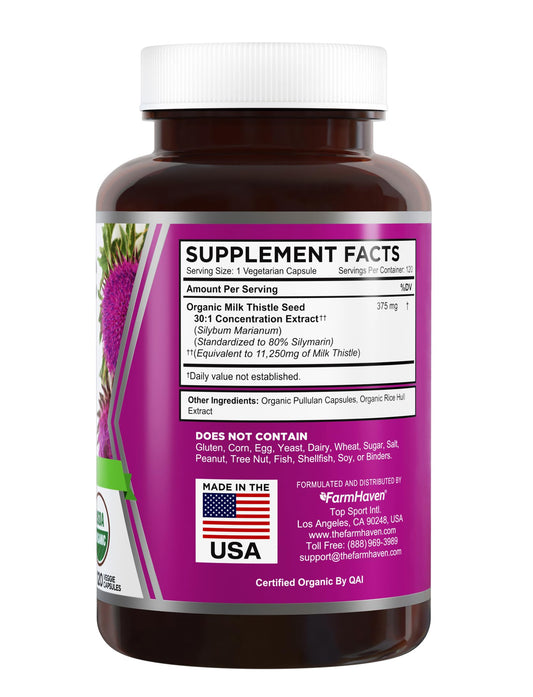 FarmHaven Milk Thistle bottle label with USDA Organic certification