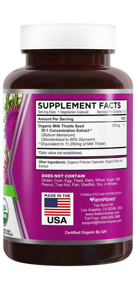 FarmHaven Milk Thistle capsules in vegan-friendly packaging for convenient daily use.