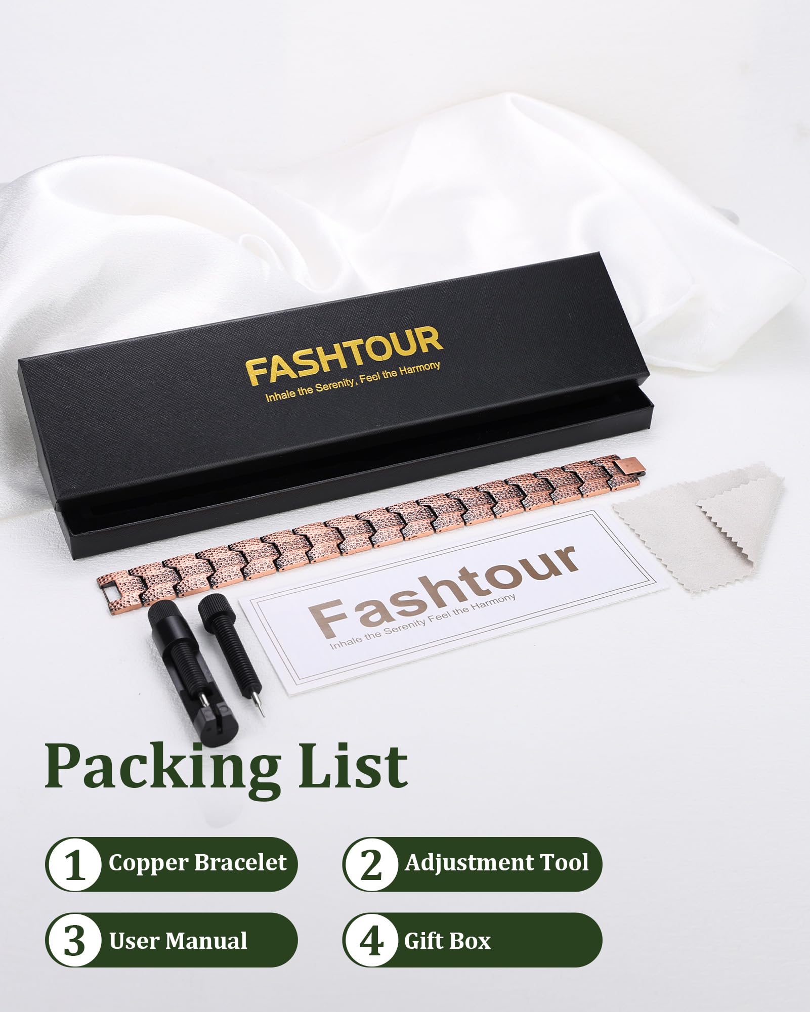 Fashtour 3X copper bracelet sizing tool visible for easy, personalized fit