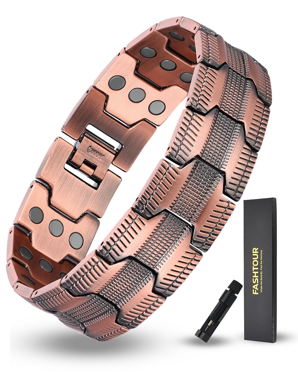 Fashtour 3X copper bracelet close-up showing durable copper and masculine styling