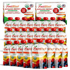 FastBlast banana berry smoothie pouch in a 2-pack for quick nutrition on the go.