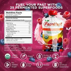 FastBlast banana-berry pouch closeup showing real fruit and texture
