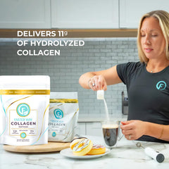 FASTer Way Collagen Peptides hair nails skin image suggests improvements in hair, nails, and skin
