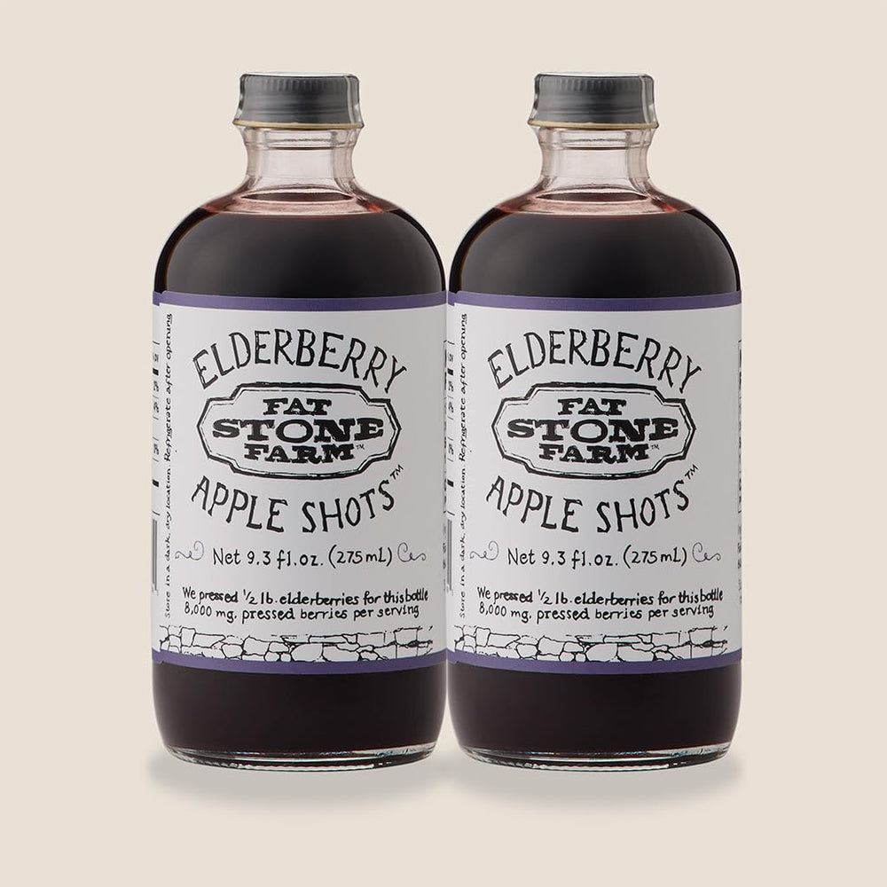 Fat Stone Farm Elderberry Apple Shots bottles ready to boost smoothies