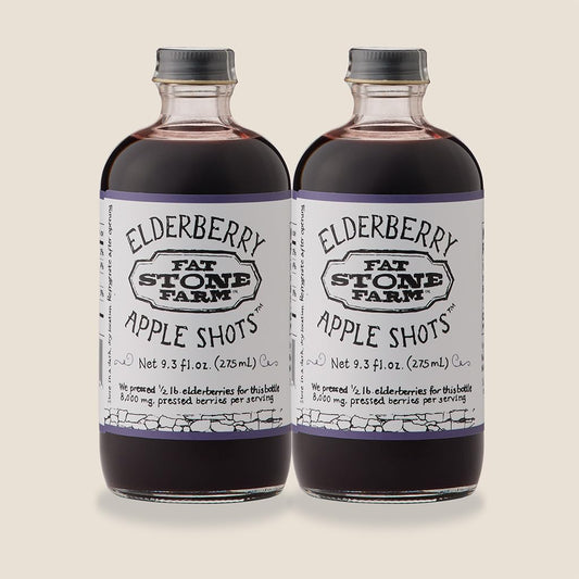 Fat Stone Farm Elderberry Apple Shots bottles ready to boost smoothies