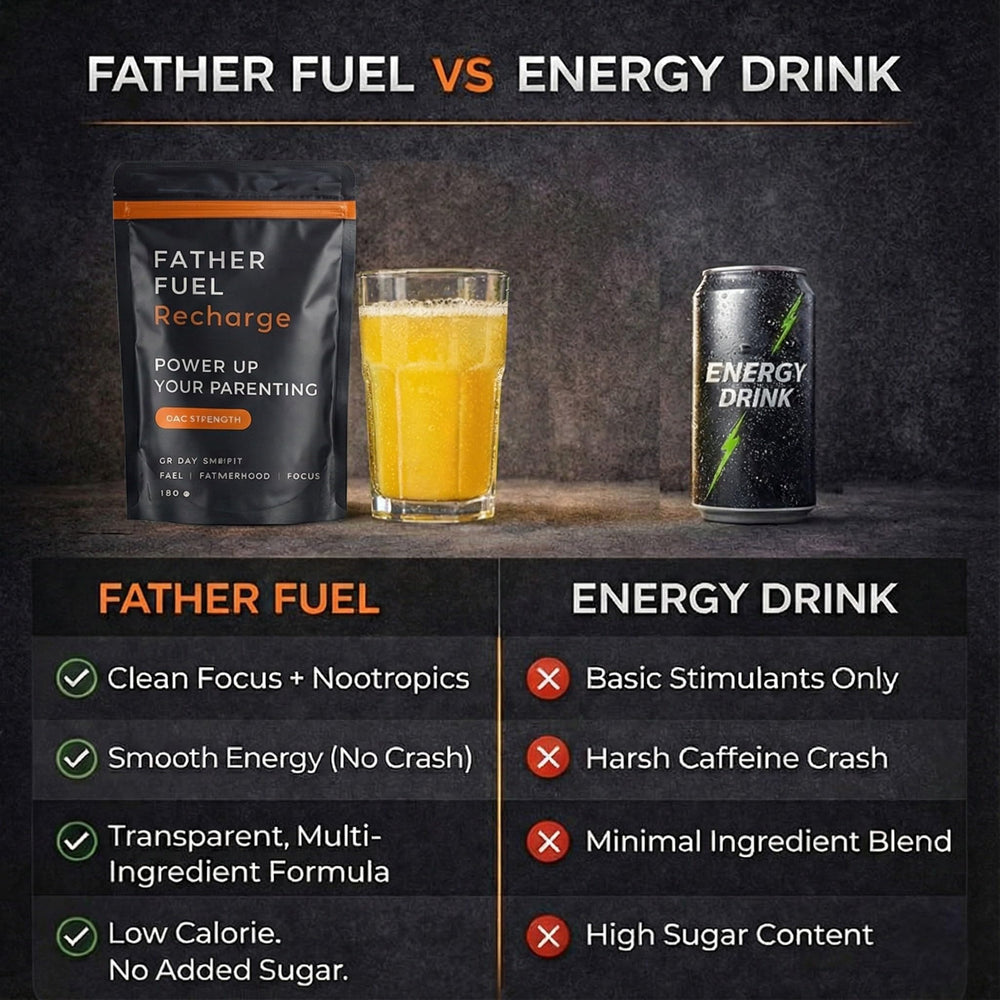 Father Fuel Recharge no-additives-label emphasizes clean formulation.