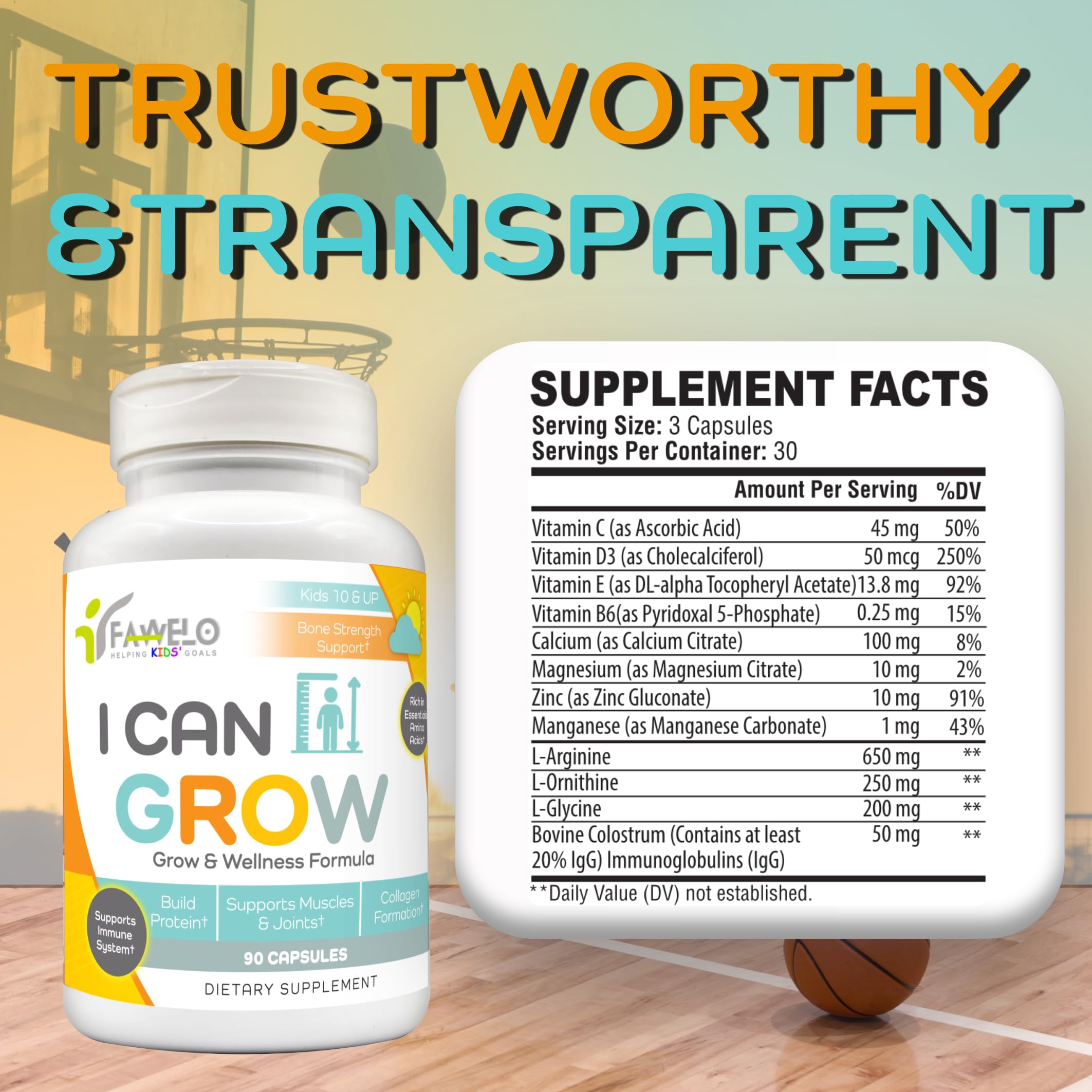 Fawelo I Can Grow capsules closeup reveals natural formula.