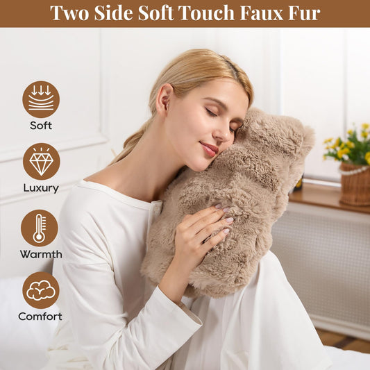 FAYKONCEN plush faux rabbit fur hand warmer highlights soft, cozy comfort.