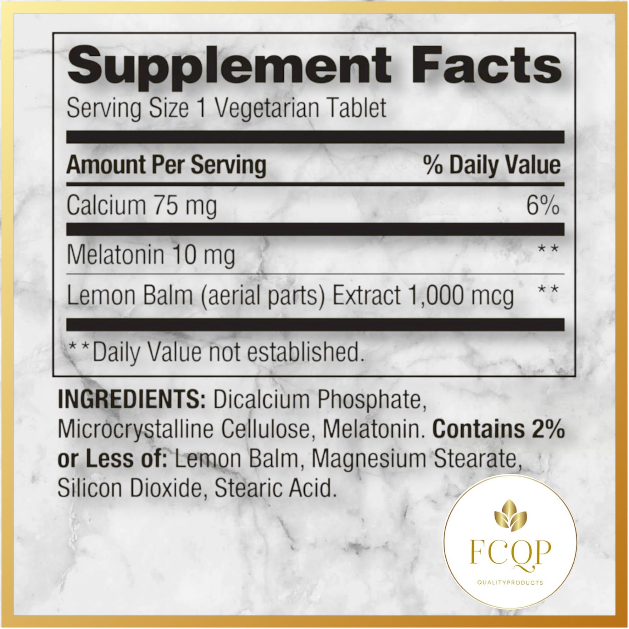 Lemon balm leaves alongside FCQP formula visual cue