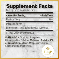 Lemon balm leaves alongside FCQP formula visual cue