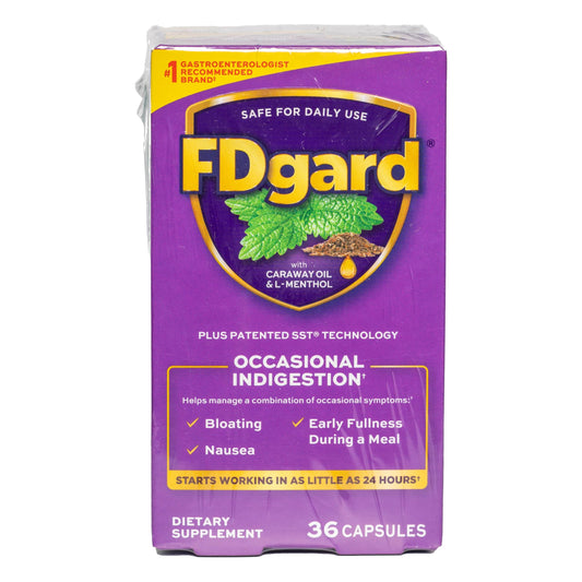 FDgard bottle on a kitchen counter offers subtle gut support for daily wellness.