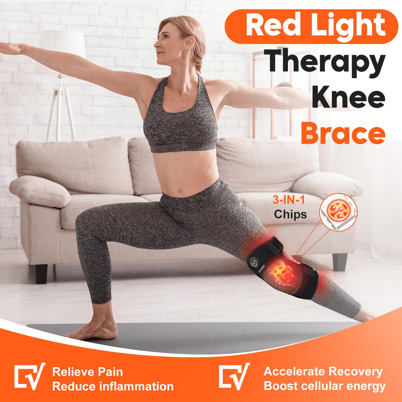 Feangli red light knee brace side view for comfortable wrap during activities