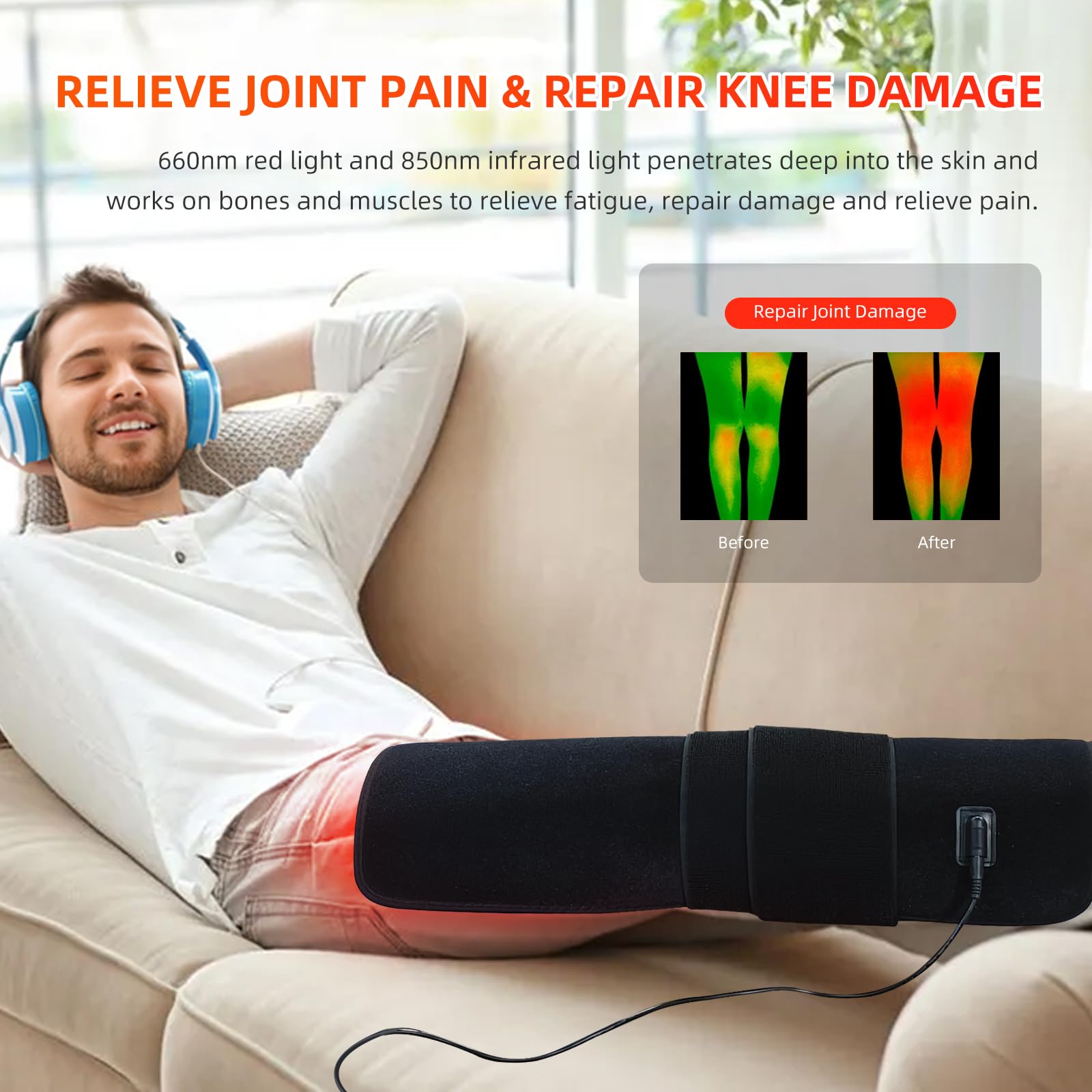 Feangli red light therapy pad knee wrap easing stiffness and comfort.