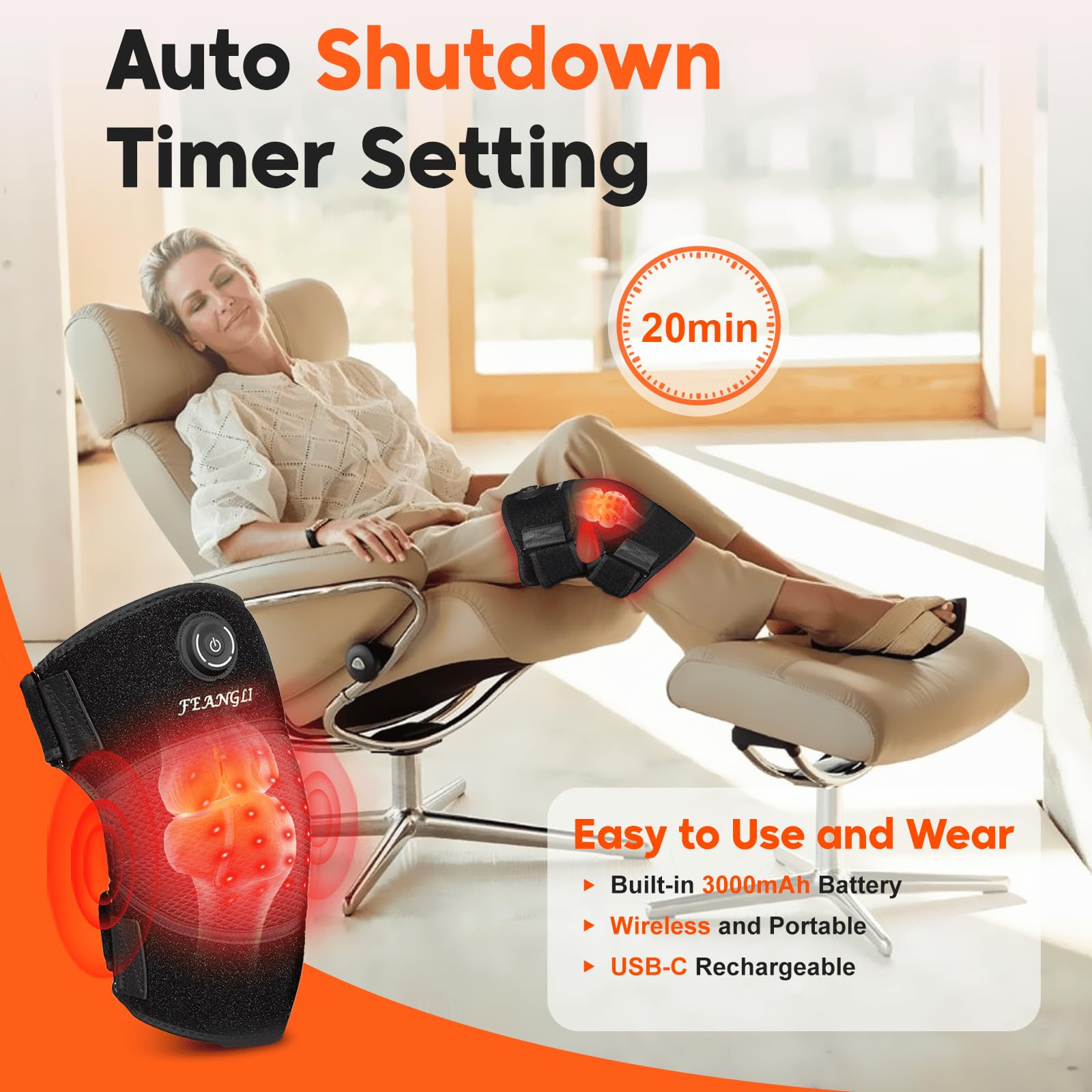 Feangli knee brace with USB-C charging for quick energy on demand