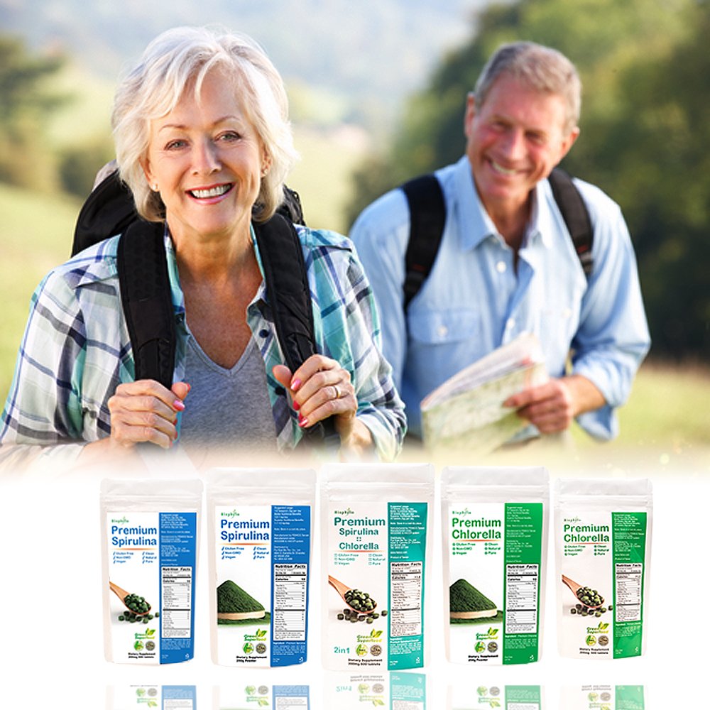 FEBICO Biophyto-Chlorella Spirulina vegan certification label communicates plant-based assurance.